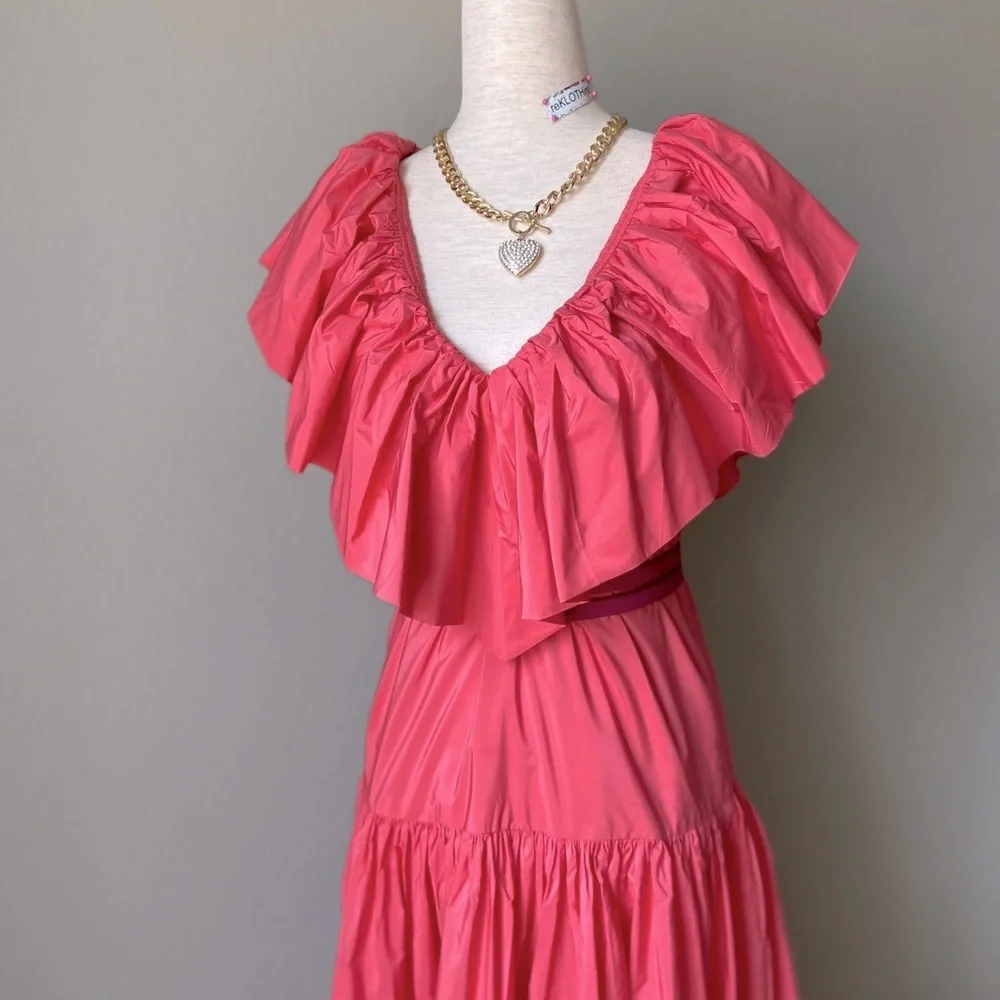 Ruffled Tiered Coral Pink Taffeta H&M DRESS -NWT princess flowy - Picture 6 of 14